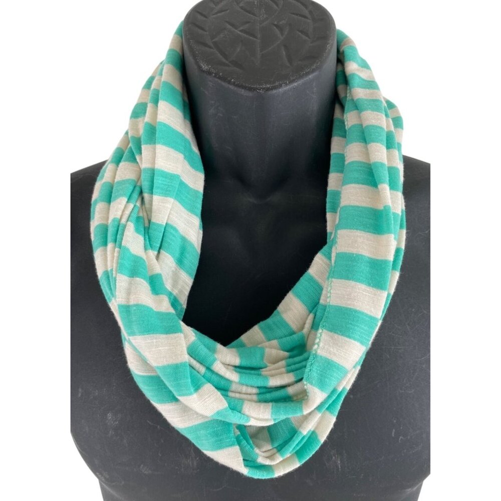 Charming Charlie Teal & Creme Striped Infinity Scarf